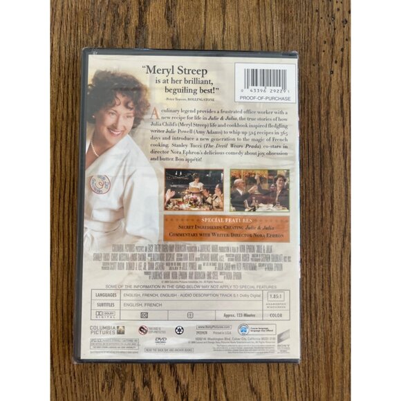 Julie & Julia DVD Meryl Streep Amy Adams Nora Ephron Comedy Drama Movie NEW - Picture 3 of 4